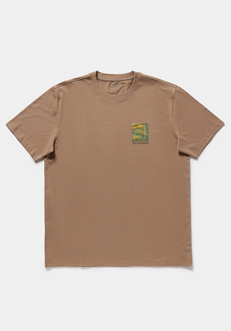 Imagine a Tricou Cu Maneca Scurta De Barbati Bej Relaxed Fit