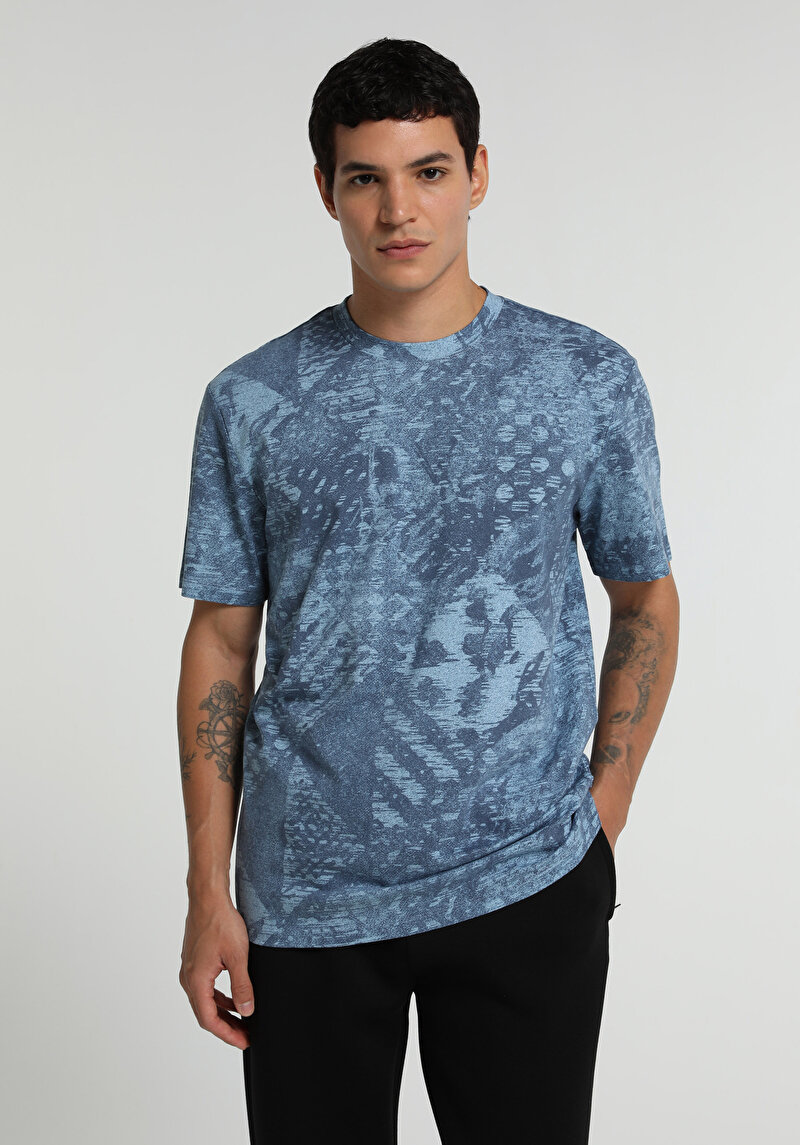 Imagine a Tricou Cu Maneca Scurta De Barbati Albastru Regular Fit