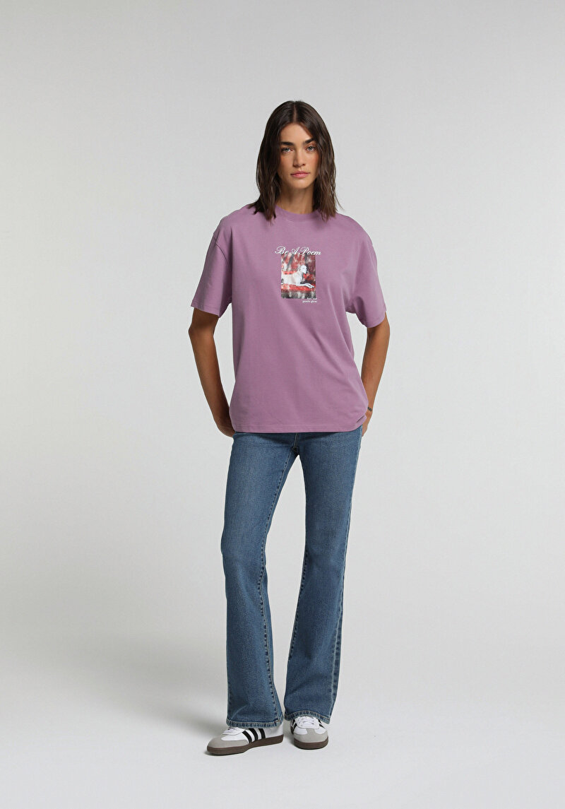 Imagine a Tricou Cu Maneca Scurta De Dama Mov Oversize Fit