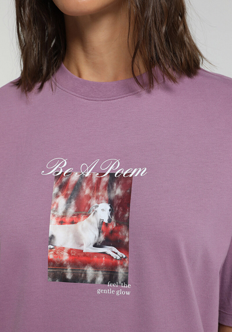 Imagine a Tricou Cu Maneca Scurta De Dama Mov Oversize Fit