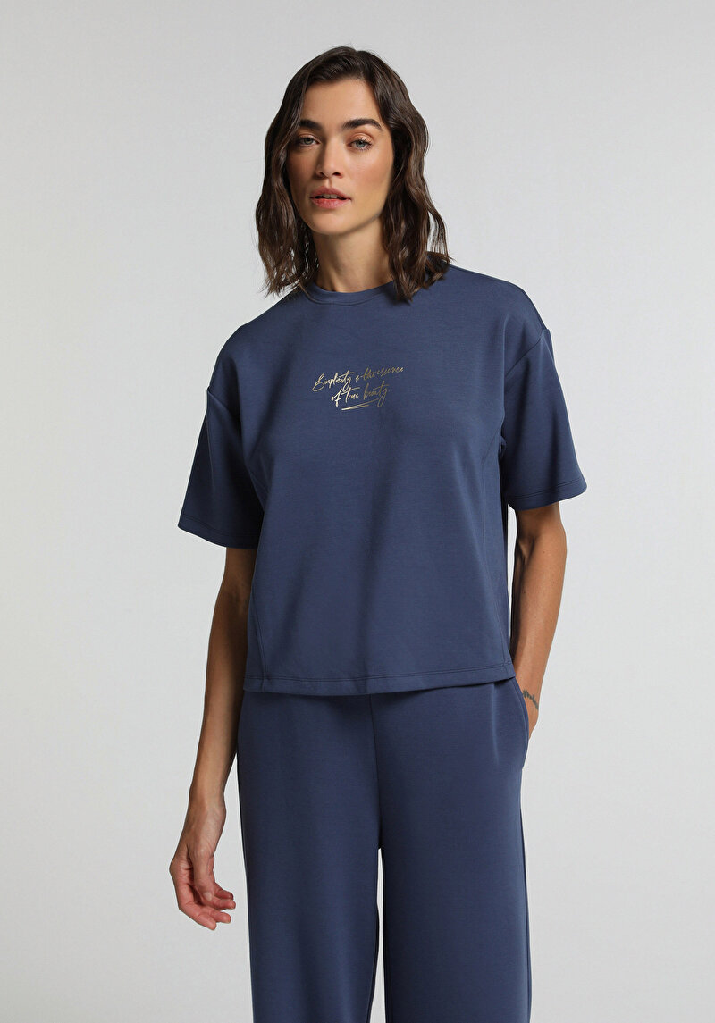 Imagine a Tricou Cu Maneca Scurta De Dama Albastru Marin Regular Fit