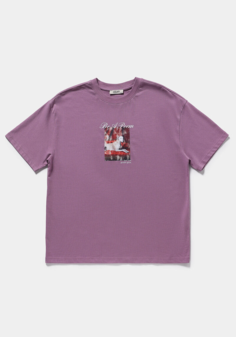 Imagine a Tricou Cu Maneca Scurta De Dama Mov Oversize Fit