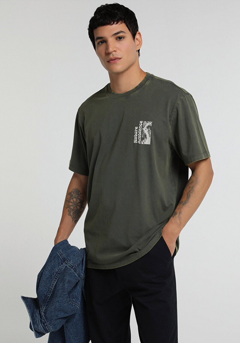 Imagine a Tricou Cu Maneca Scurta De Barbati Kaki Relaxed Fit
