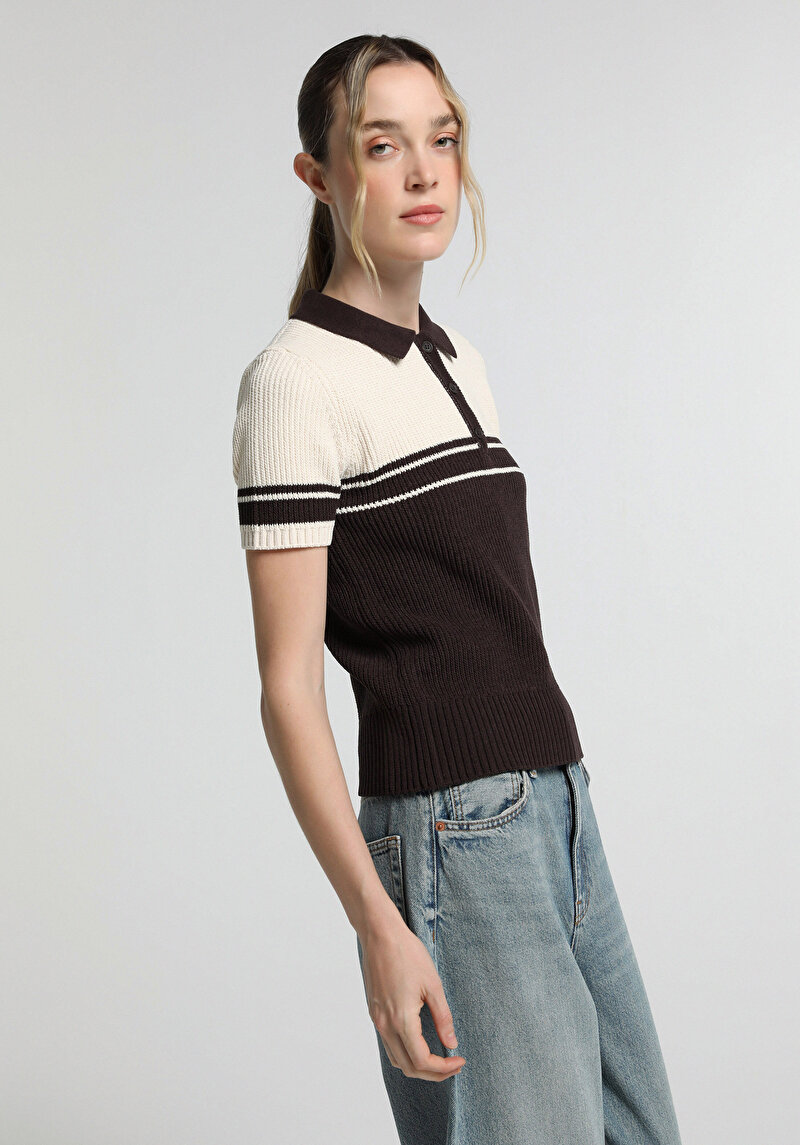 Imagine a Pulover Cu Mâneci Scurte De Dama Maro Slim Fit