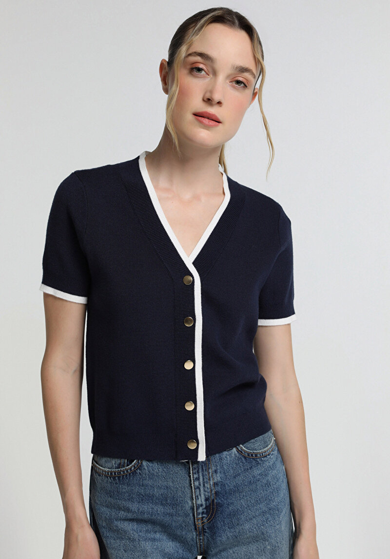 Imagine a Cardigan De Dama Albastru Marin Slim Fit