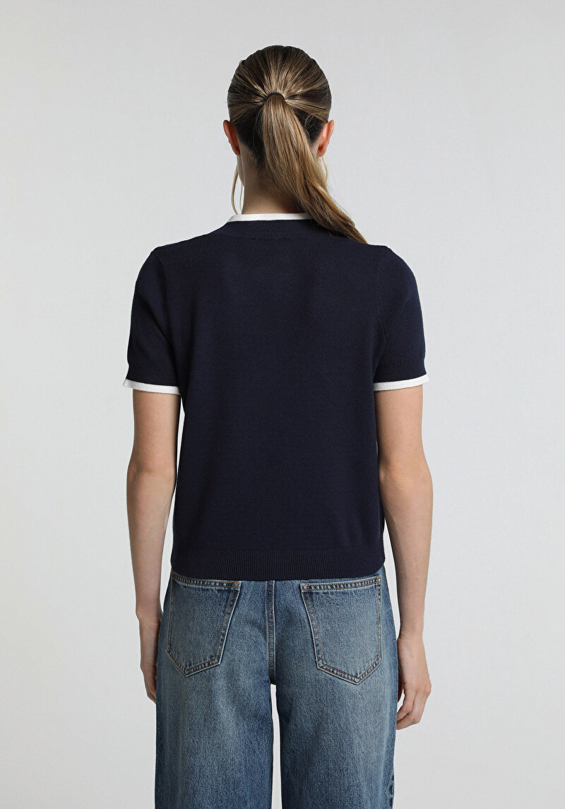 Imagine a Cardigan De Dama Albastru Marin Slim Fit