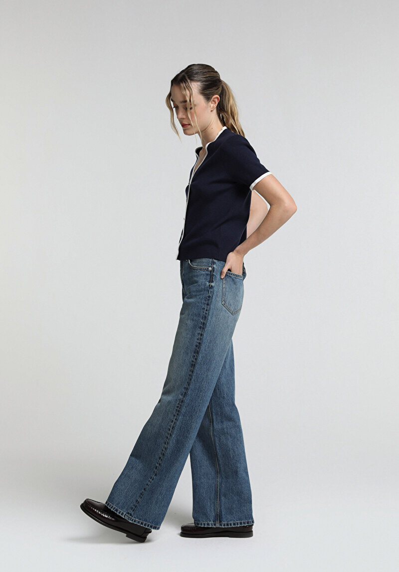 Imagine a Cardigan De Dama Albastru Marin Slim Fit