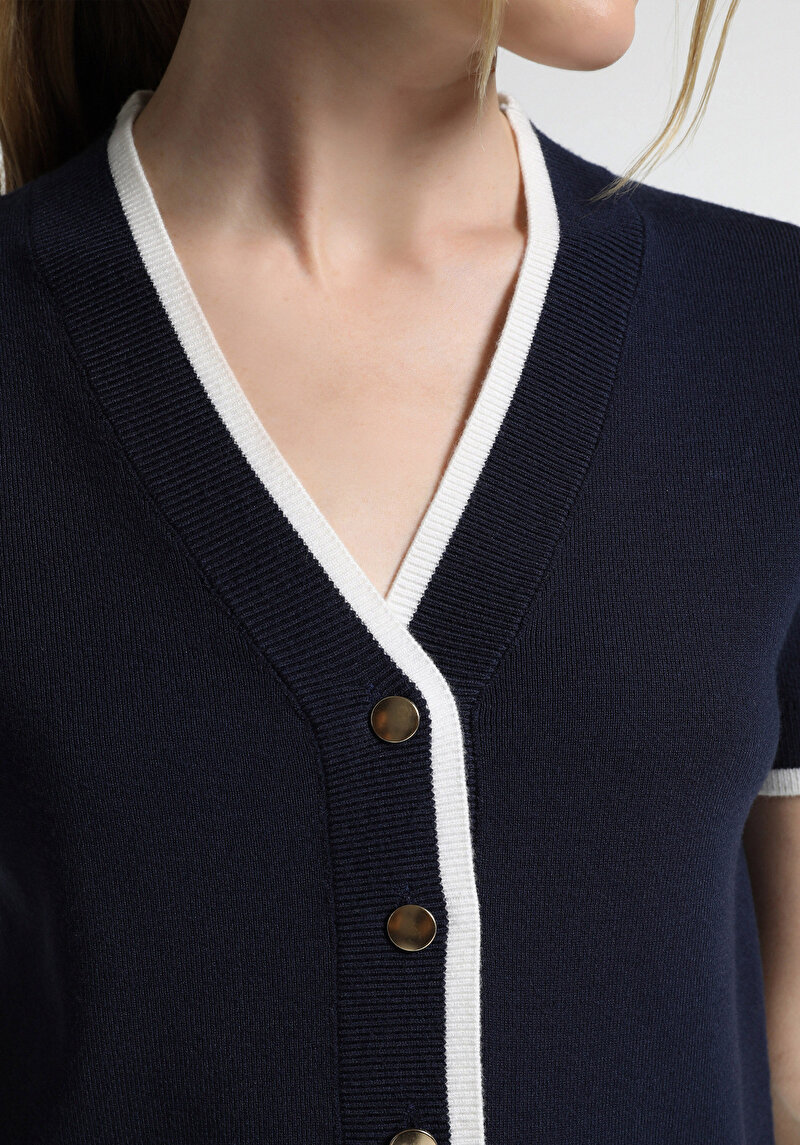 Imagine a Cardigan De Dama Albastru Marin Slim Fit