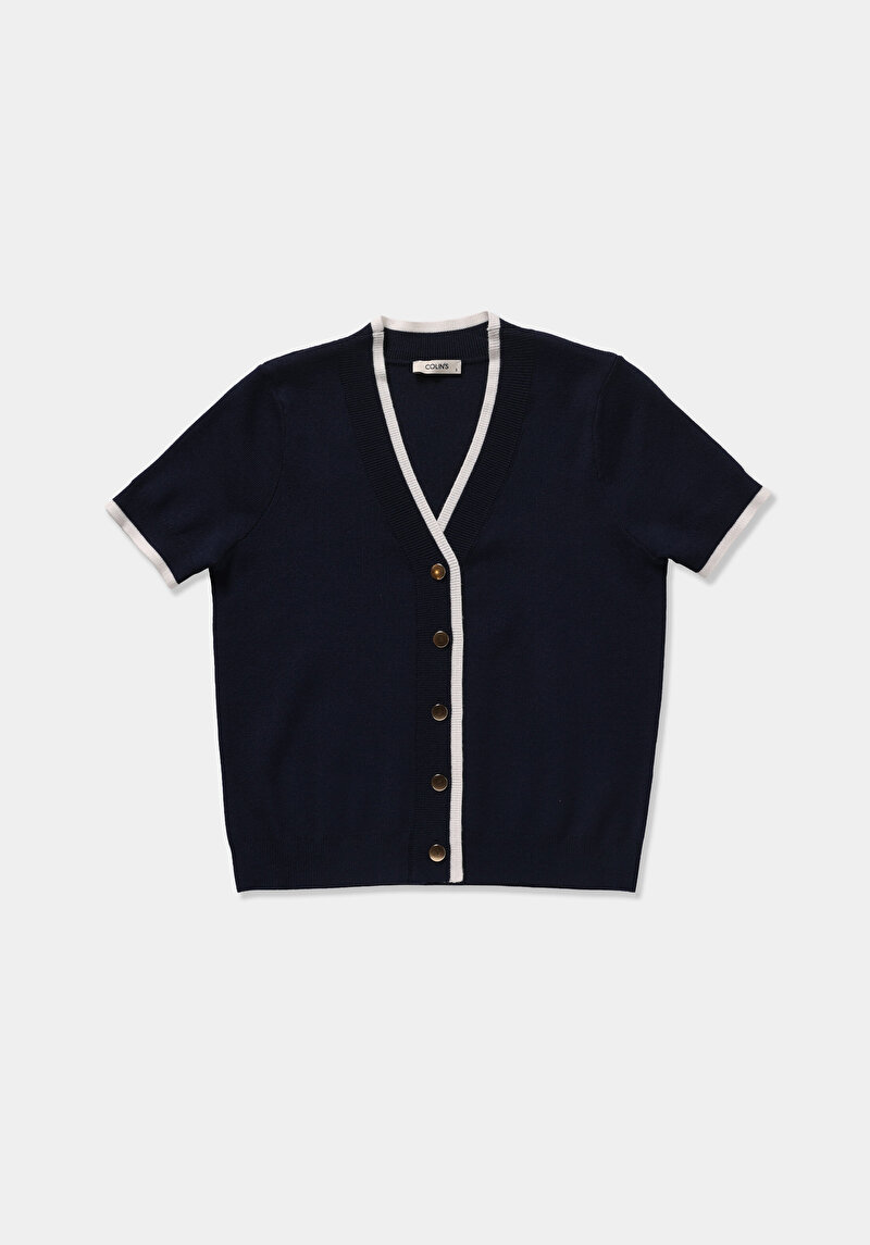 Imagine a Cardigan De Dama Albastru Marin Slim Fit