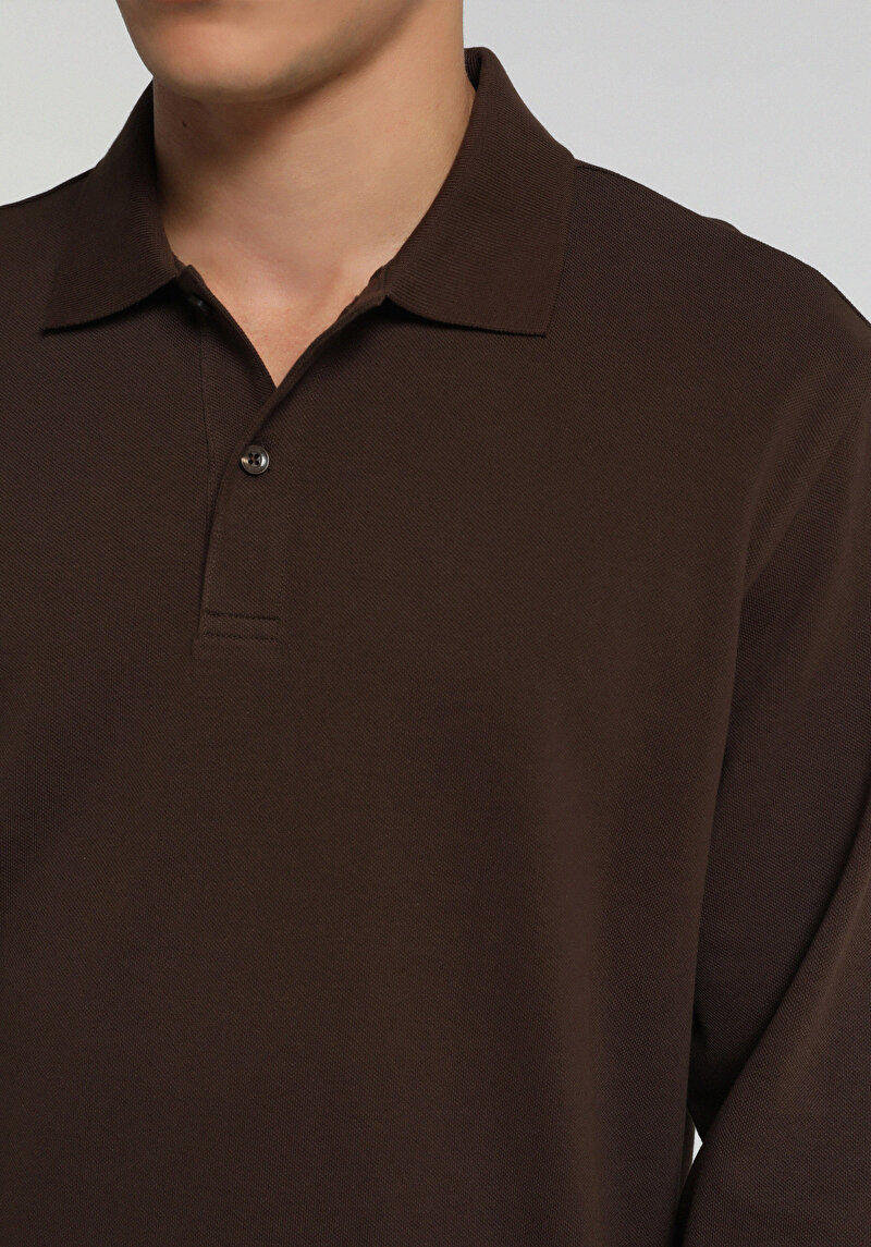 Imagine a Tricou Polo Cu Maneca Lunga De Barbati Maro Regular Fit