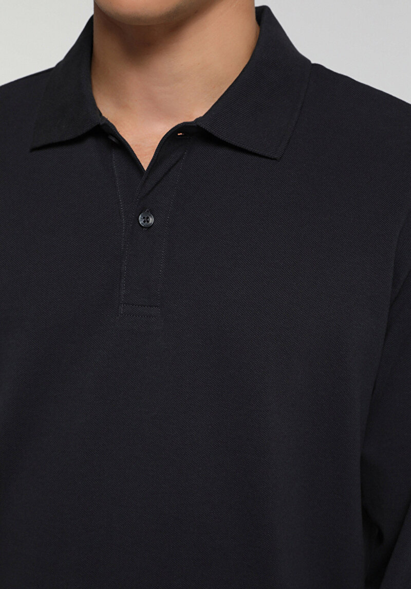 Imagine a Tricou Polo Cu Maneca Lunga De Barbati Albastru Marin Regular Fit