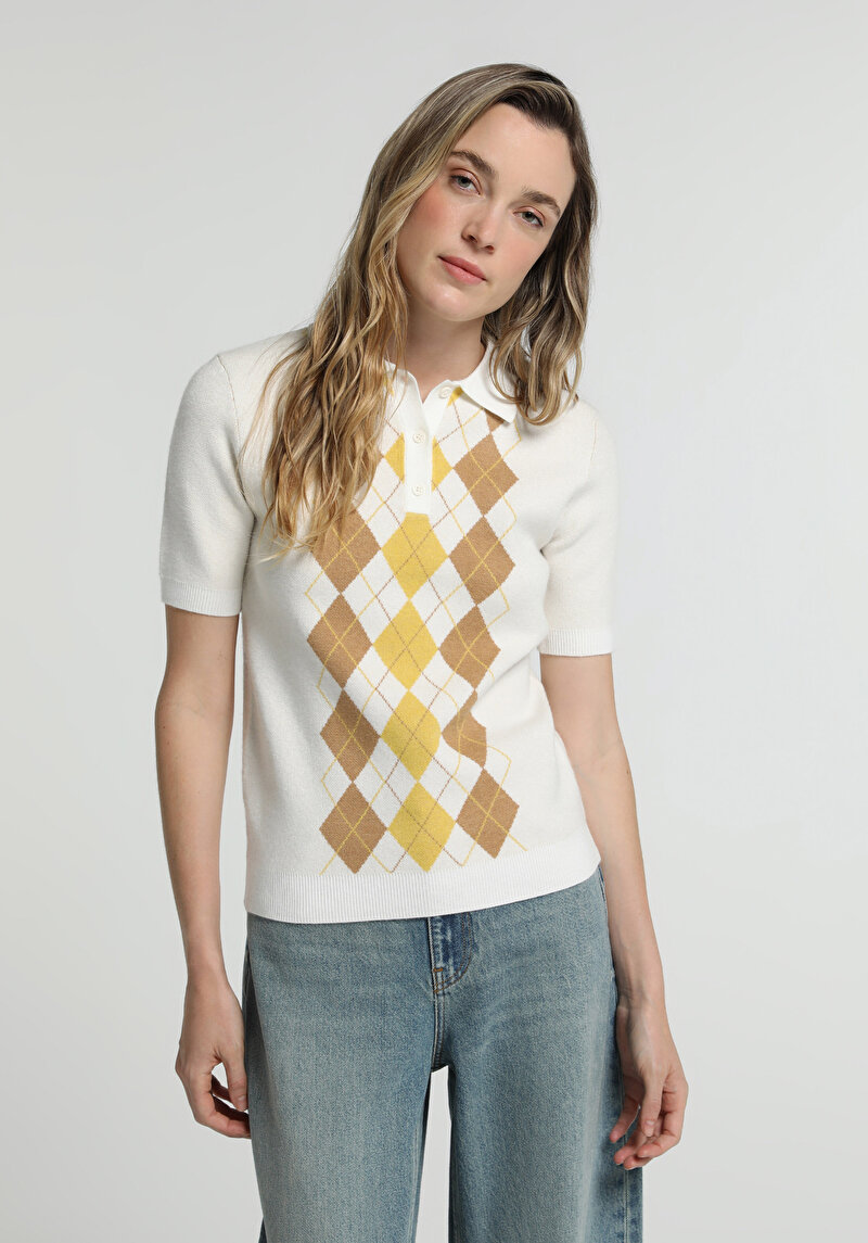 Imagine a Pulover Cu Mâneci Scurte De Dama Multicolor Slim Fit