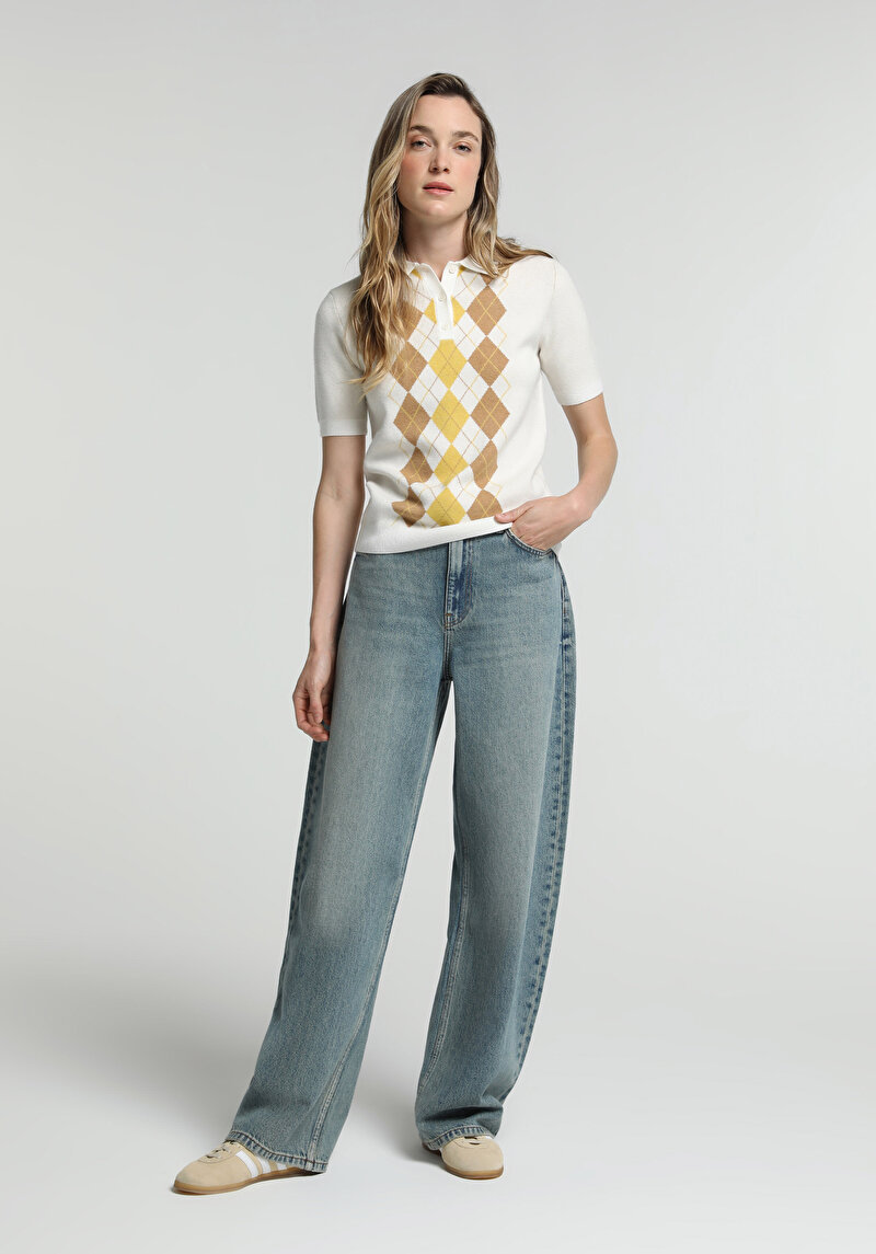 Imagine a Pulover Cu Mâneci Scurte De Dama Multicolor Slim Fit