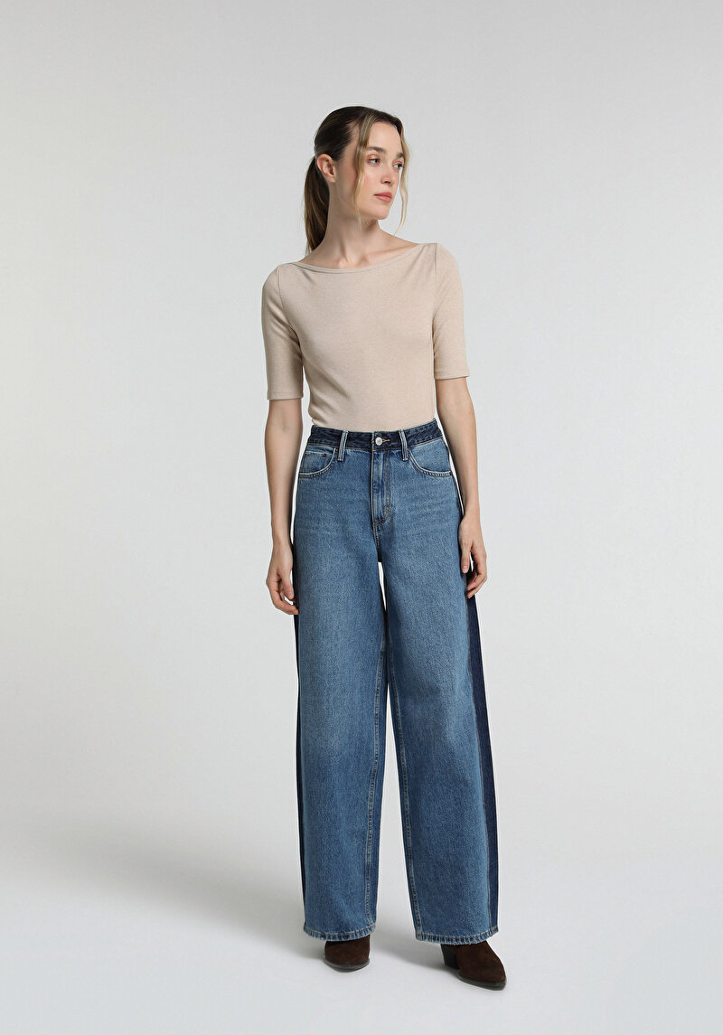 Imagine a Pulover Cu Mâneci Scurte De Dama Bej Slim Fit