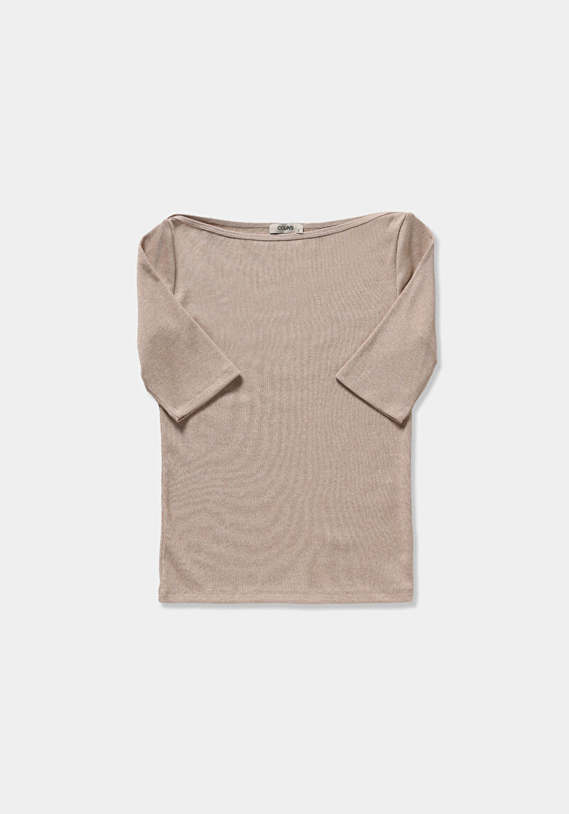 Imagine a Pulover Cu Mâneci Scurte De Dama Bej Slim Fit
