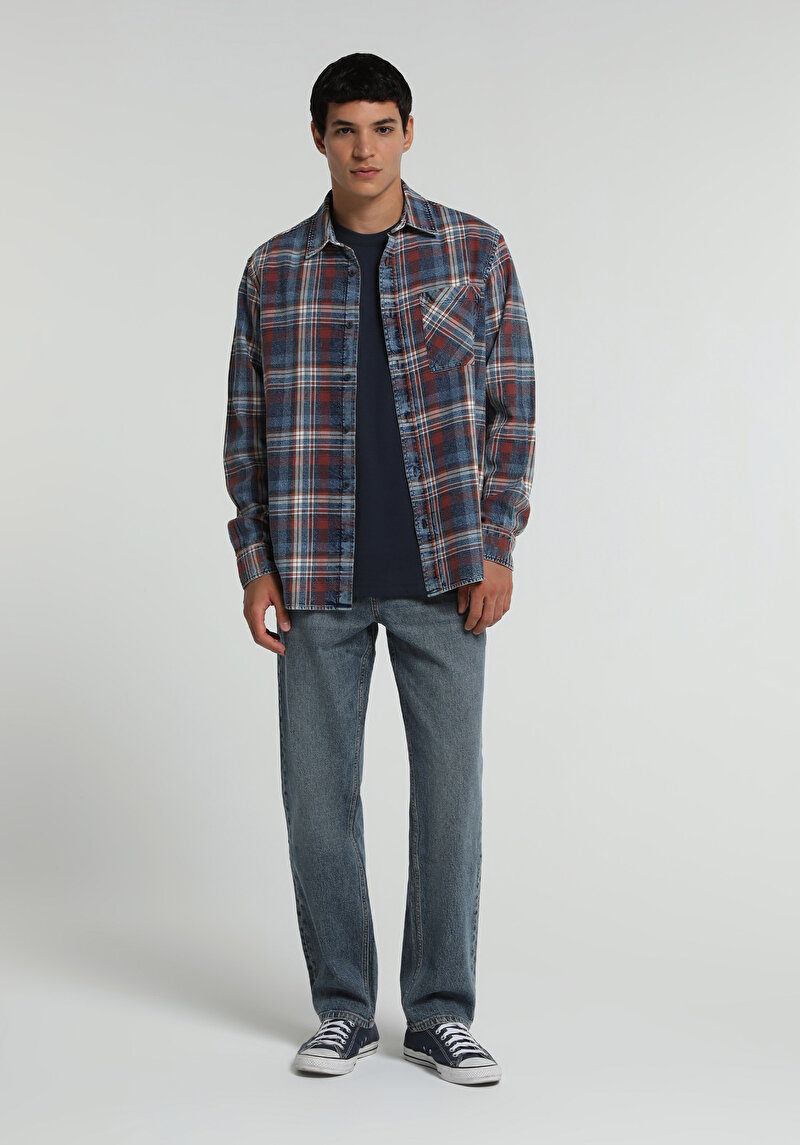 Imagine a Camasa Cu Maneca Lunga De Barbati Albastru Relaxed Fit