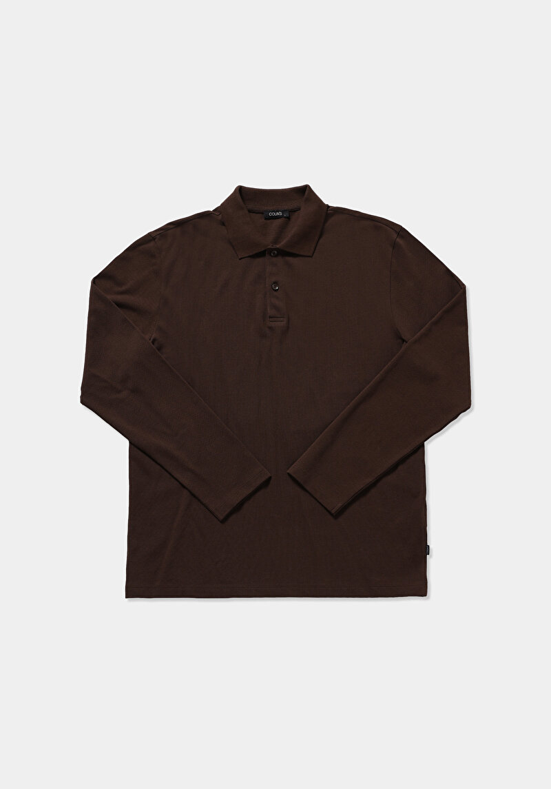 Imagine a Tricou Polo Cu Maneca Lunga De Barbati Maro Regular Fit