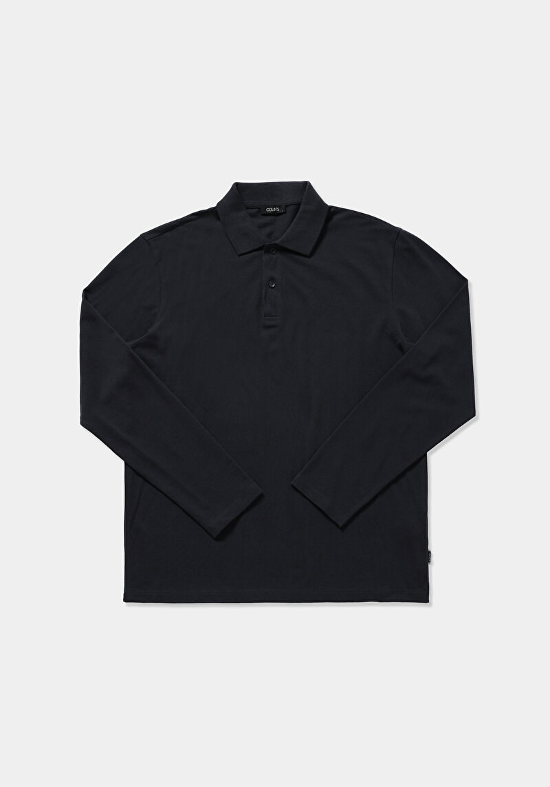Imagine a Tricou Polo Cu Maneca Lunga De Barbati Albastru Marin Regular Fit