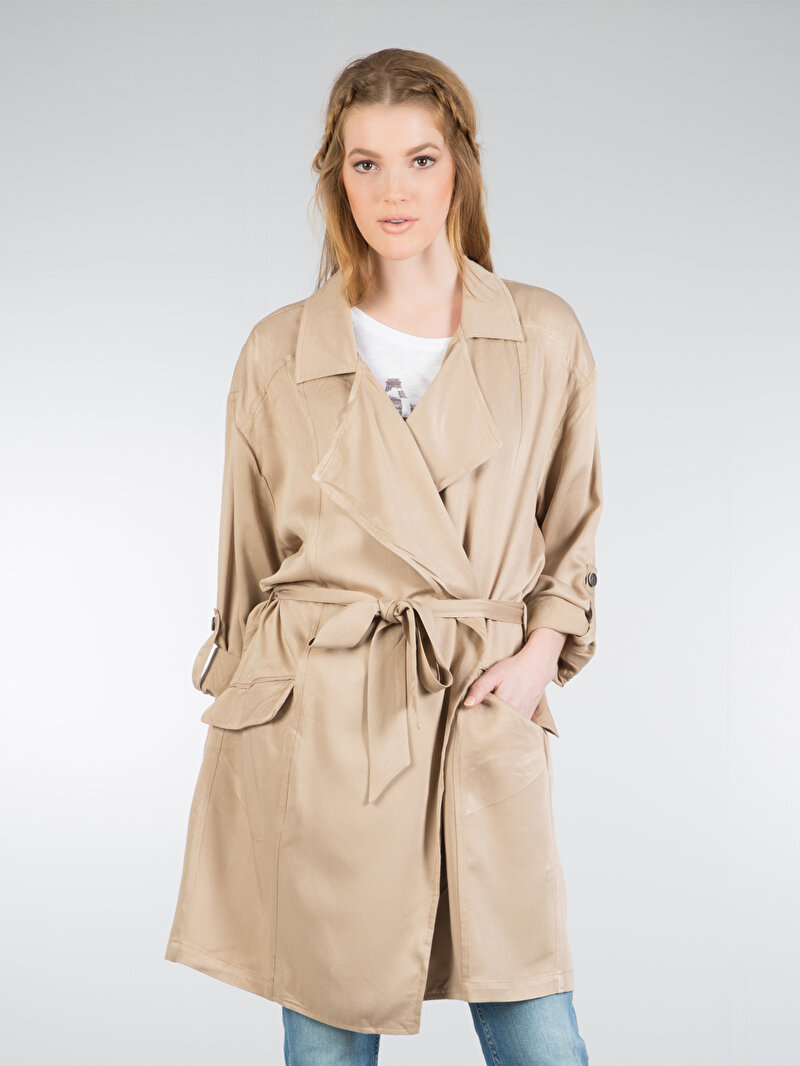 Imagine a Trench De Dama Bej Slim Fit