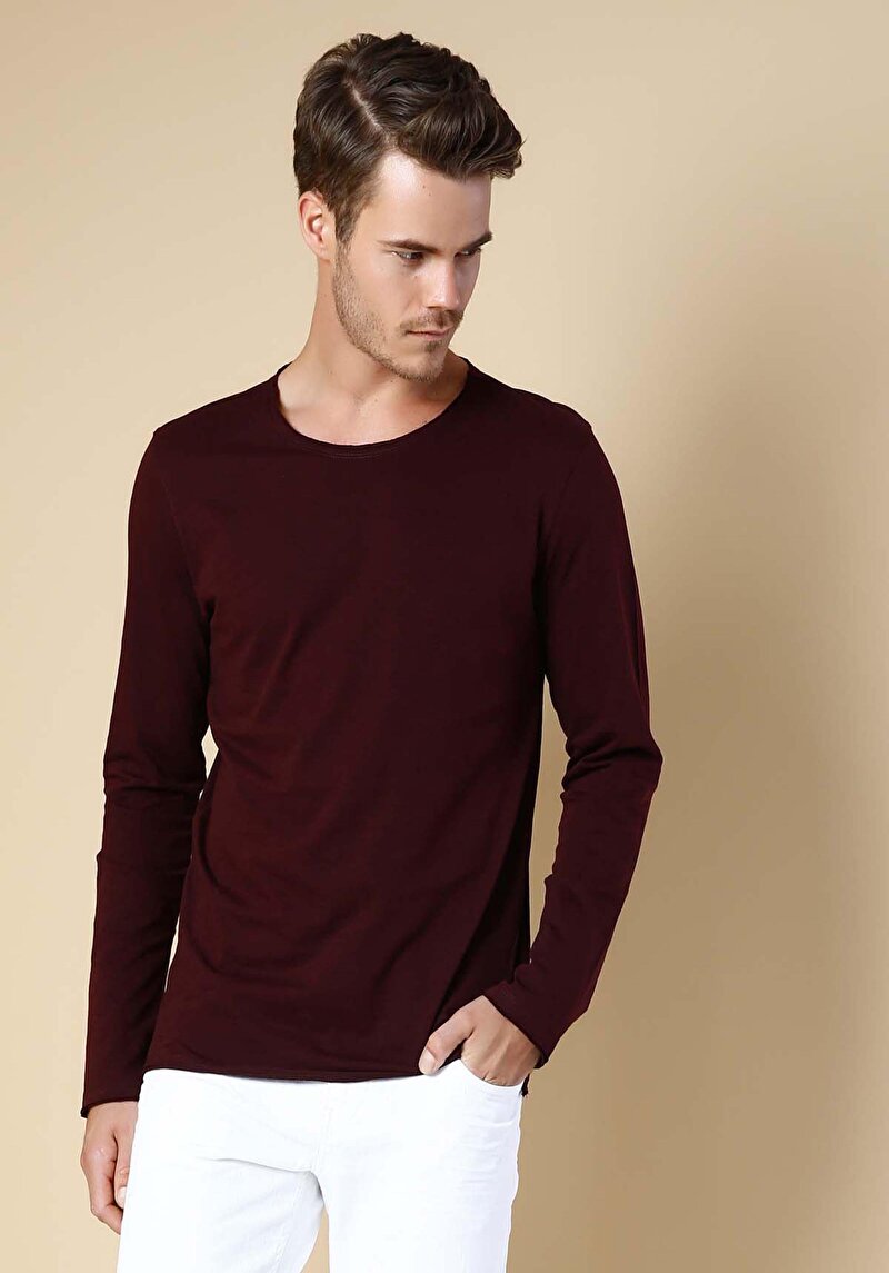 Imagine a Tricou Cu Maneca Lunga De Barbati Bordo Regular Fit  Cl1025506