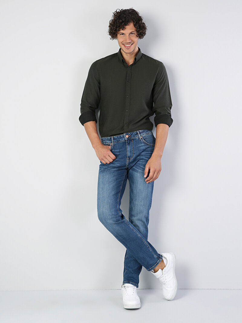 Afișați detalii pentru Gulerul Cămășii Barbati Verde İnchis Camasa Cu Maneca Lunga