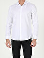 thumb-Afișați detalii pentru Alb Barbati Camasa Cu Maneca Lunga Slim Fit