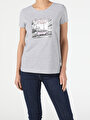 thumb-Afișați detalii pentru Tricou Cu Maneca Scurta De Dama Gri Regular Fit  Cl1053539