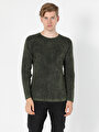 thumb-Afișați detalii pentru Pulover Verde Pentru Bărbați Cu Gât Rotund Slim Fit