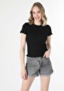 thumb-Afișați detalii pentru Tricou Cu Maneca Scurta De Dama Negru Slim Fit  Cl1059299