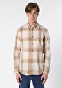thumb-Afișați detalii pentru Cămașă Cu Gât În Carouri Cămașă Cu Mânecă Lungă Bej Pentru Bărbați