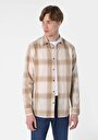 thumb-Afișați detalii pentru Cămașă Cu Gât În Carouri Cămașă Cu Mânecă Lungă Bej Pentru Bărbați