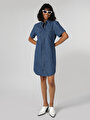 thumb-Afișați detalii pentru Rochie Slim Fit Dreaptă Pentru Femei Albastră Cu Mânecă Scurtă