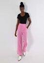 thumb-Afișați detalii pentru Regular Fit Talie Ascendentă Picior Larg Pantaloni Roz Pentru Femei