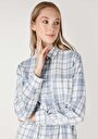 thumb-Afișați detalii pentru Cămașă Regular Fit Gât În Carouri Cămașă Albastră Cu Mânecă Lungă Pentru Femei