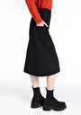 thumb-Afișați detalii pentru Fusta Midi Flat Button Fusta Neagră Pentru Femei