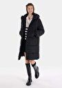 thumb-Afișați detalii pentru Regular Fit Cu Glugă Cu Fermoar Căptușit Pentru Femei Palton Negru