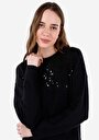 thumb-Afișați detalii pentru Regular Fit Round Neck Drept Pulover Negru Pentru Femei