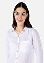 thumb-Afișați detalii pentru Regular Fit Cămașă Decolteu Drept Cămașă Albă Cu Mânecă Lungă Pentru Femei