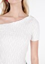 thumb-Afișați detalii pentru Regular Fit Guler Barcă Drept Femei Alb Manșon Scurt Tricou