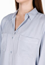 thumb-Afișați detalii pentru Cămașă Regular Fit Neck Drept Cămașă Albastră Roll-Up Pentru Femei