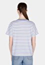 thumb-Afișați detalii pentru Regular Fit Round Neck Striped Tricou Albastru Cu Mânecă Scurtă Pentru Femei