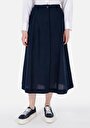 thumb-Afișați detalii pentru Fusta Midi Flat Button Fusta Bleumarin Pentru Femei
