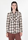 thumb-Afișați detalii pentru Cămașă Cu Gât În Carouri Cămașă Cu Mânecă Lungă Bej Pentru Femei