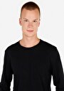 thumb-Afișați detalii pentru Regular Fit Round Neck Drept Bărbați Negru Tricou Cu Mânecă Lungă