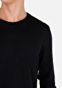 thumb-Afișați detalii pentru Regular Fit Round Neck Drept Bărbați Negru Tricou Cu Mânecă Lungă