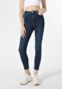 thumb-Afișați detalii pentru Skinny Fit Talie Înaltă Picior Îngust Blugi İndigo Pentru Femei