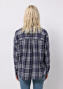 thumb-Afișați detalii pentru Cămașă Relax Fit Gât În Carouri Cămașă Cu Mânecă Lungă Bleumarin Pentru Femei