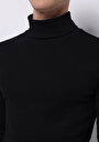 thumb-Afișați detalii pentru Slim Fit Half Turtleneck Drept Bărbați Negru Tricou Cu Mânecă Lungă