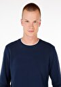 thumb-Afișați detalii pentru Regular Fit Round Neck Drept Bărbați Bleumarin Tricou Cu Mânecă Lungă