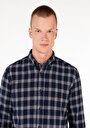 thumb-Afișați detalii pentru Cămașă Slim Fit Gât În Carouri Cămașă Cu Mânecă Lungă Bleumarin Pentru Bărbați